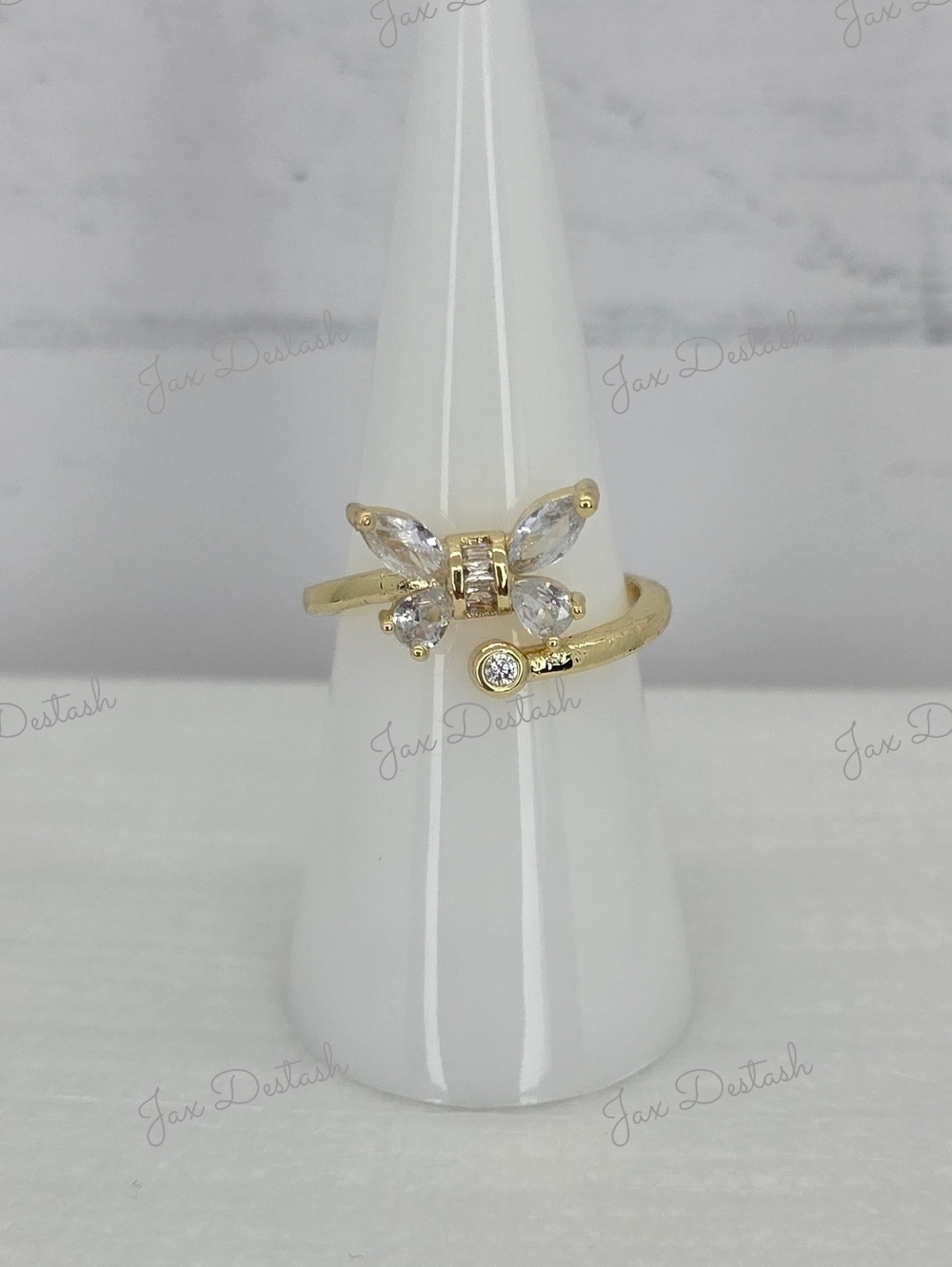 Gold Tone Butterfly Cubic Zirconia Ring RG043